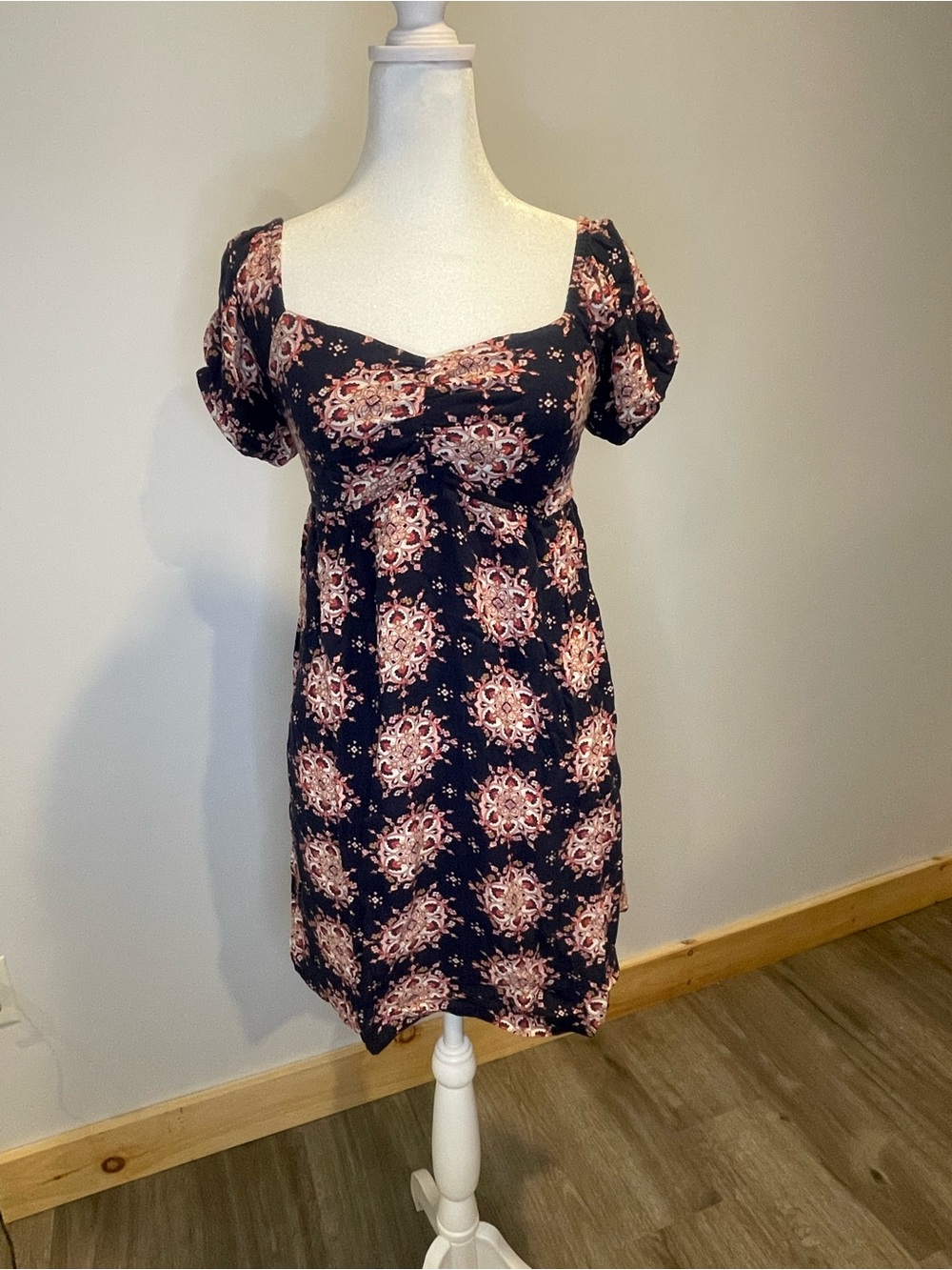 Volcom Navy Mini Dress with Pink Medallion Print